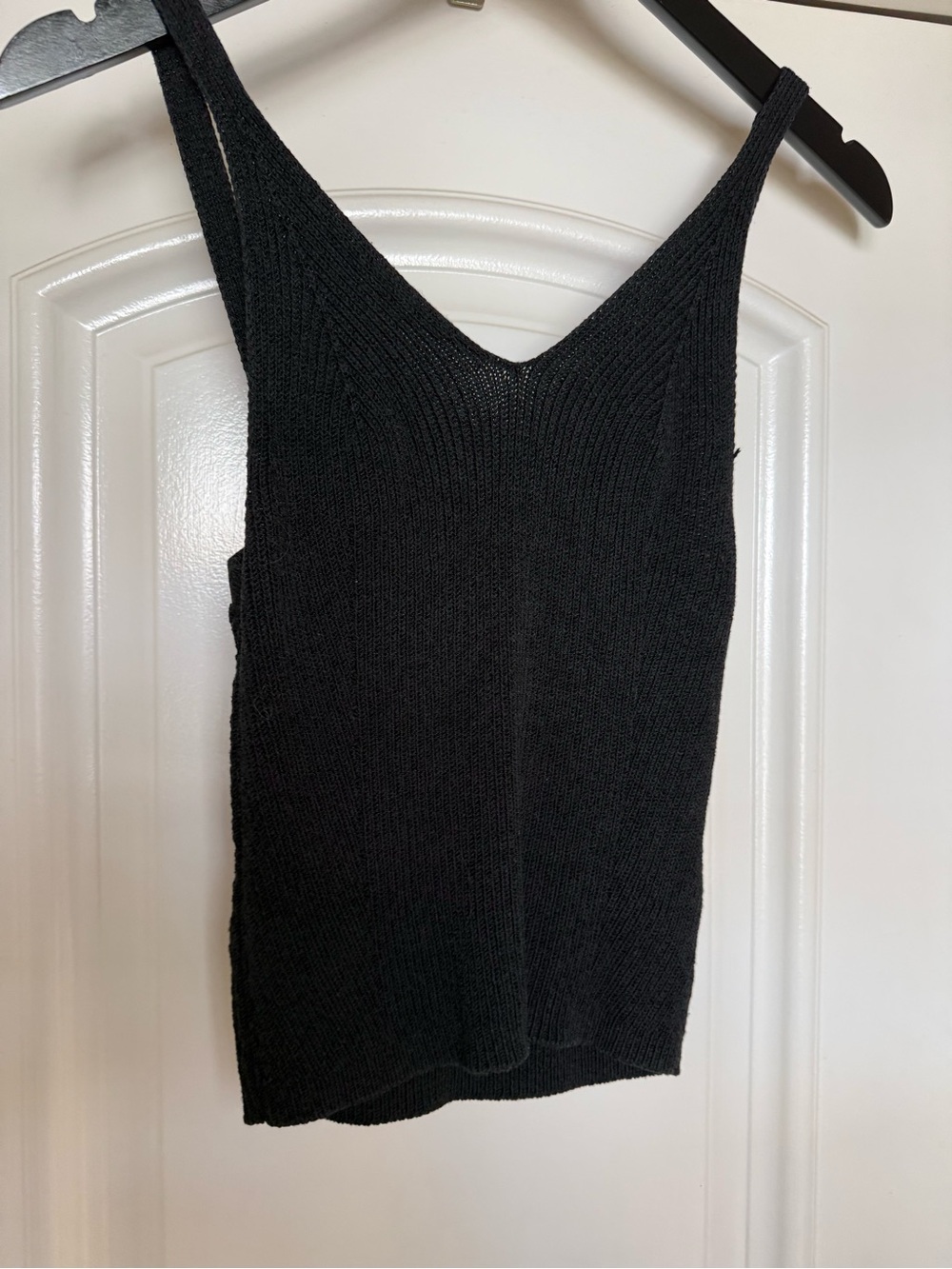 Anthropologie Black Ribbed V-Neck Knit Tank